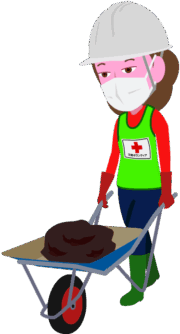 災害地でボランティア活動をしている若い女性のイラスト