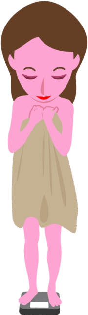 体重計で体重をはかっている女性のイラスト