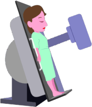 胃のレントゲン検査を受けている女性のイラスト