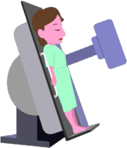 胃のレントゲン検査を受けている女性のイラスト
