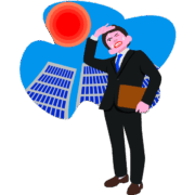 炎天下の都会で仕事をする営業マンのイラスト