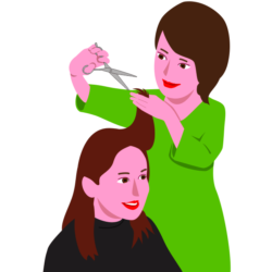 女性客の髪を切って整えている女性美容師のイラスト