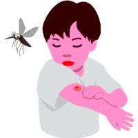 蚊に血を吸われた男の子のイラスト