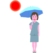 直射日光の下で日傘をさして立っている女性のイラスト