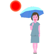 直射日光の下で日傘をさして立っている女性のイラスト