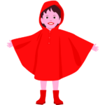 レインポンチョ 赤いレインポンチョを着ている女の子のイラスト