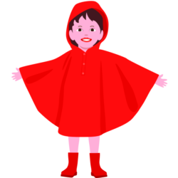 赤いレインポンチョを着ている女の子のイラスト