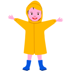 雨合羽を着てはしゃいでいる男の子のイラスト