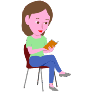 椅子に腰かけて本を読んでいる女性のイラスト