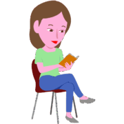 椅子に腰かけて本を読んでいる女性のイラスト