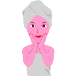 お風呂上がりに化粧水でスキンケアしている女性のイラスト