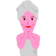 お風呂上がりに化粧水でスキンケアしている女性のイラスト
