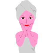 お風呂上がりに化粧水でスキンケアしている女性のイラスト