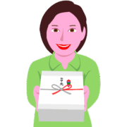 お中元 お中元を渡す女性のイラスト