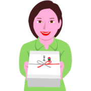 お中元を渡す女性のイラスト