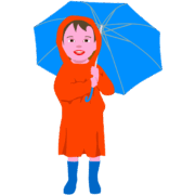 雨合羽を着て傘をさしている男の子のイラスト