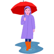 雨の日に傘と合羽と長靴姿で外出している女性のイラスト