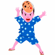 お祭りではしゃぐ男の子のイラスト