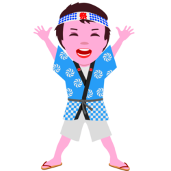 お祭り半被を着てはりきっている男の子のイラスト