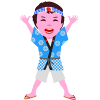 お祭り半被を着てはりきっている男の子のイラスト