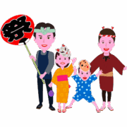 お祭り家族 お祭りで盛り上がっている家族のイラスト
