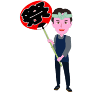 お祭り大好き男 大団扇を持ったお祭り大好き男のイラスト