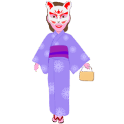 白狐仮面の女性 お祭りに現れた白狐仮面の女性のイラスト