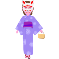 白狐仮面の女性 お祭りに現れた白狐仮面の女性のイラスト