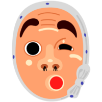 お祭りの屋台で人気のひょっとこのお面のイラスト