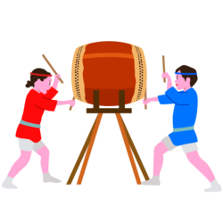 祭り太鼓 お祭り太鼓を敲いている男女のイラスト