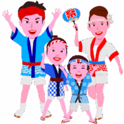 お祭り家族 家族そろってお祭りを楽しんでいるイラスト