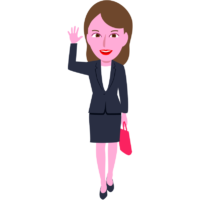 朝のあいさつを交わしながら出社しているキャリアウーマンのイラスト