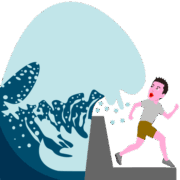 高波 高波から逃げようとしている男性のイラスト