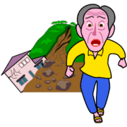 土砂崩れ 土砂崩れから避難している老人のイラスト