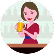 美人ママ カウンター越しに生ジョッキを差し出しているスナックの美人ママのイラスト