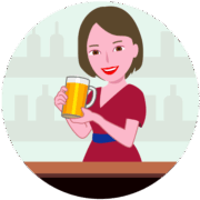 カウンター越しに生ジョッキを差し出しているスナックの美人ママのイラスト