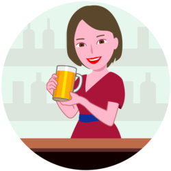 美人ママ カウンター越しに生ジョッキを差し出しているスナックの美人ママのイラスト