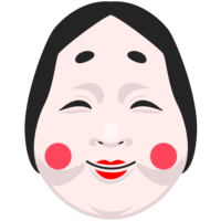 おかめ お祭りの夜店で評判の可愛らしいおかめのお面のイラスト