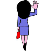 後ろ姿でバイバイしながら帰宅する女子社員キャラのイラスト