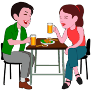 若いカップルが居酒屋デートで盛り上がっているイラスト