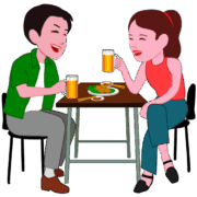 居酒屋デート 若いカップルが居酒屋デートで盛り上がっているイラスト