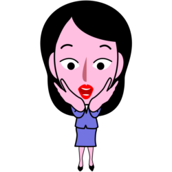 「どうしましょう！」と驚いている女子社員キャラのイラスト