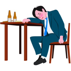 酩酊 居酒屋で酩酊している若いサラリーマン男性のイラスト