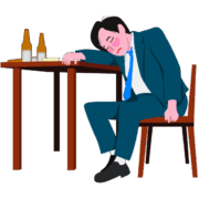 酩酊 居酒屋で酩酊している若いサラリーマン男性のイラスト