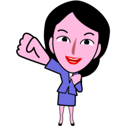 右腕の拳を突き上げている女子社員キャラのイラスト