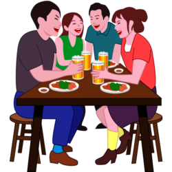 談笑 居酒屋で男女4人のグループが談笑しているイラスト