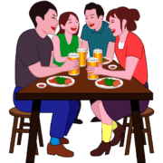 談笑 居酒屋で男女4人のグループが談笑しているイラスト