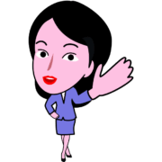 「ひさしぶりね」と手を上げている女子社員キャラのイラスト