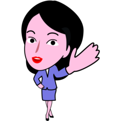 「ひさしぶりね」と手を上げている女子社員キャラのイラスト