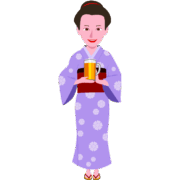 着物ママ 生ジョッキを運んでいる着物姿の居酒屋のママさんのイラスト
